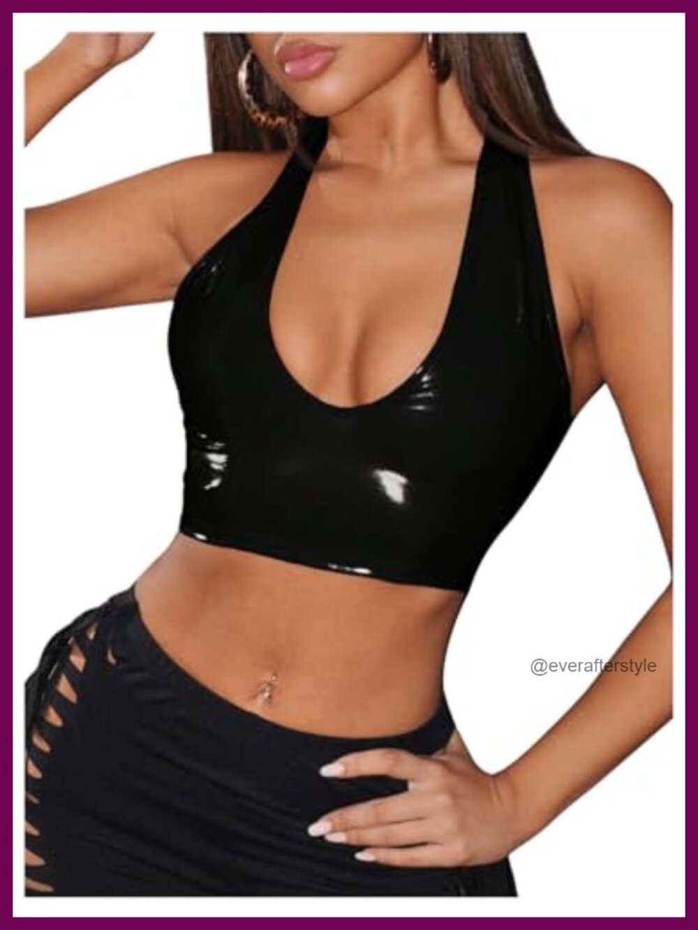 PU Leather Halter Cropped Backless Criss Cross Tank Top